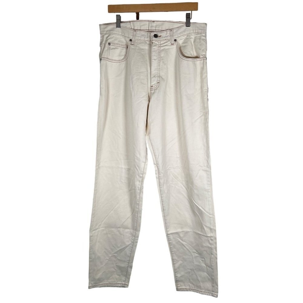 NWT 90s RARE Perry Ellis Mens Size 34 x 34 Loose Fit Jeans Beige Cotton USA